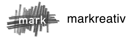Black and white &ldquo;mark kreativ&rdquo; logo with a scribbled mark icon and lowercase text
