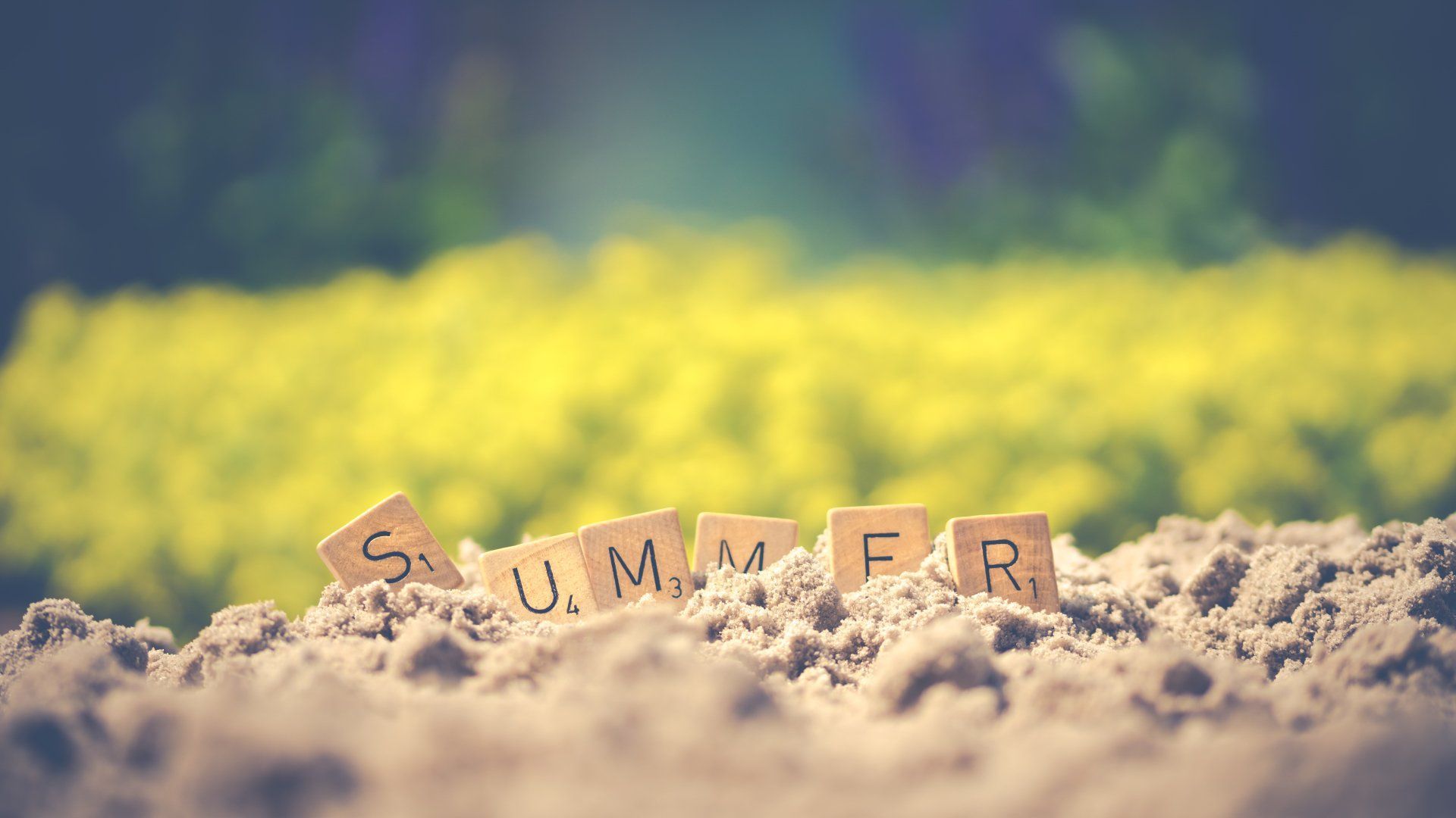 Summer scrabble letters on sand