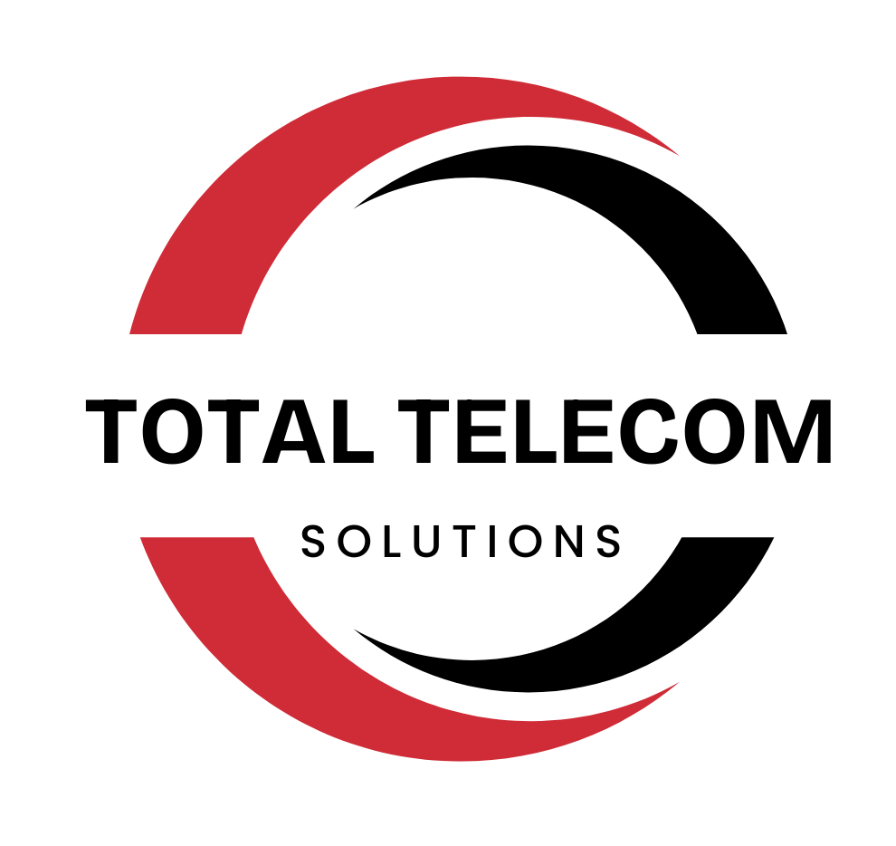 Caliber Solutions Logo for Total Telecom Solutions: Red and black circular design with company name below.