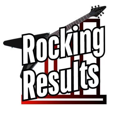 A Council Bluffs Marketing Agency rocking results logo with a guitar in the background