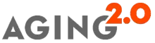 Um logotipo que diz envelhecimento 2.0 em um fundo branco