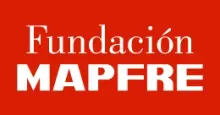 O logotipo da fundação mapfre é vermelho e branco sobre um fundo vermelho.