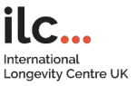 O logotipo do centro internacional de longevidade do reino unido é preto e vermelho.
