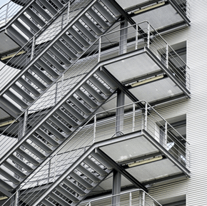 Steel fire escape staircases