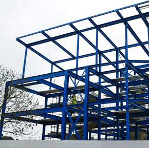 Blue structural steel scaffolding