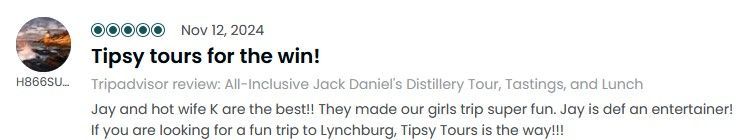 Friends enjoying BBQ lunch during Jack Daniel’s Distillery day trip with Tipsy Tours