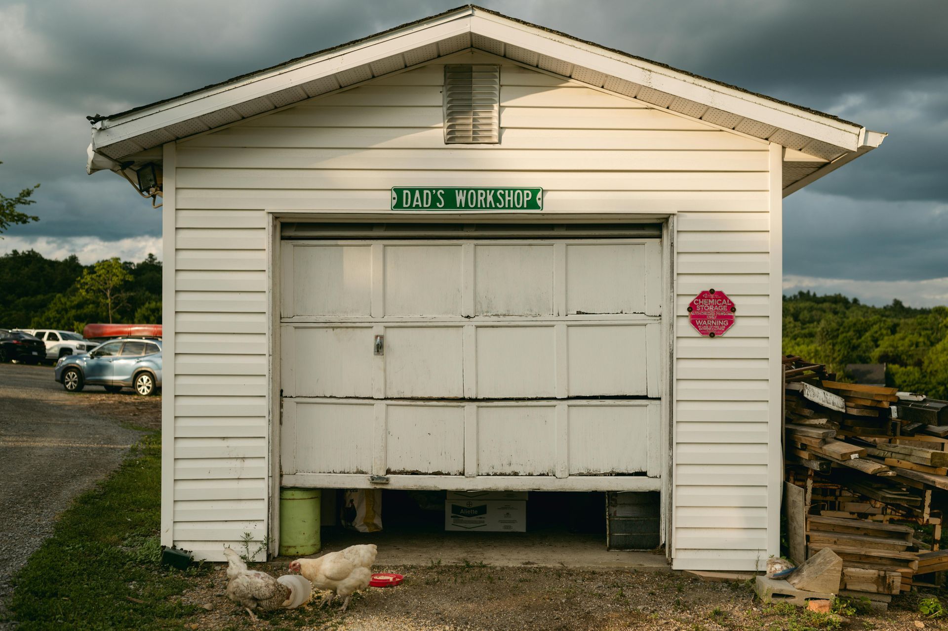 White aging garage door
