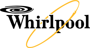A whirlpool logo with a yellow circle around it