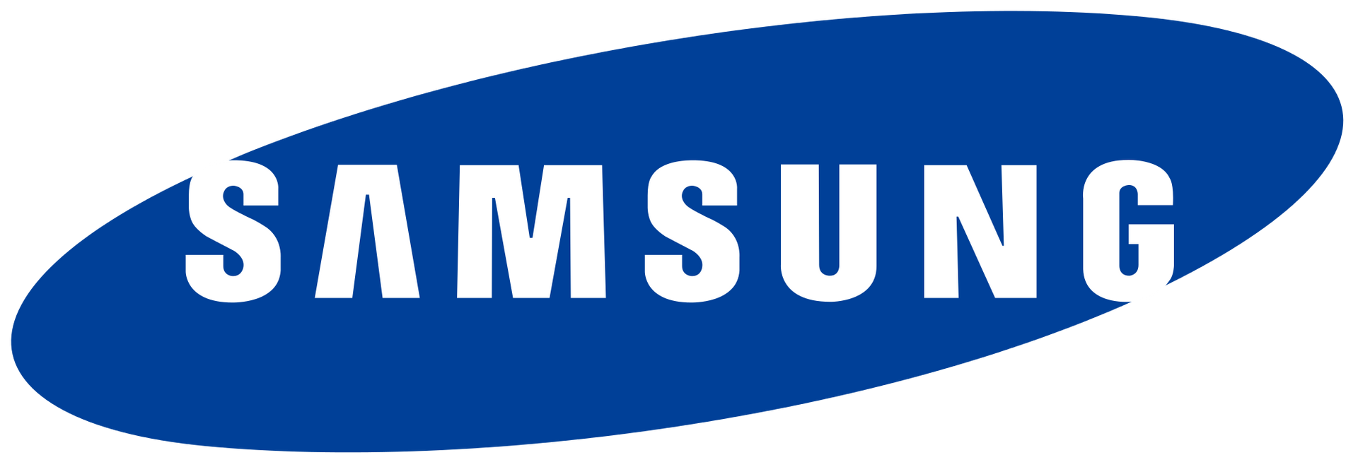 A blue samsung logo on a white background