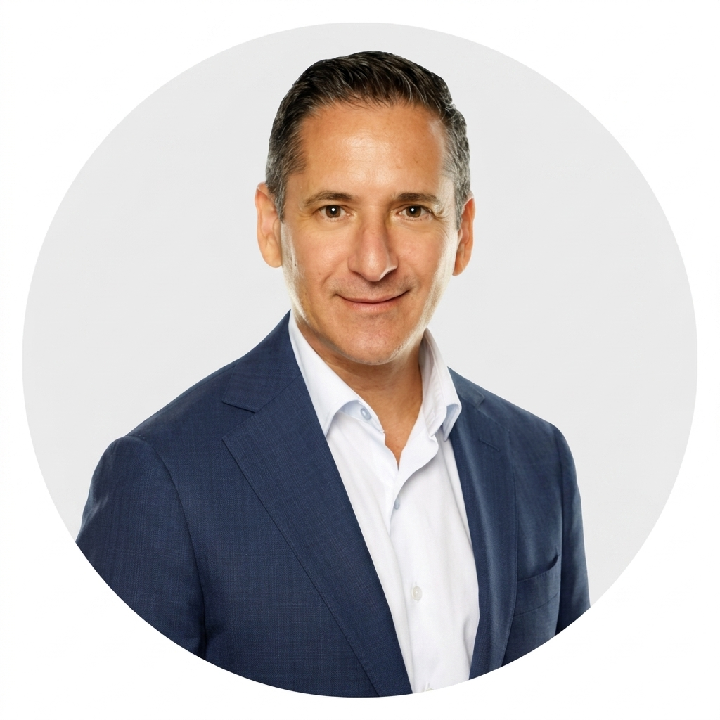 Headshot of Jim Metaxas in a dark suit navy and white shirt against a plain light grey background.