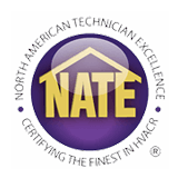 NATE logo in gold letters inside a purple circle