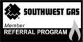Southwest Gas Member Referral Program logo in black and white with a four-leaf clover icon