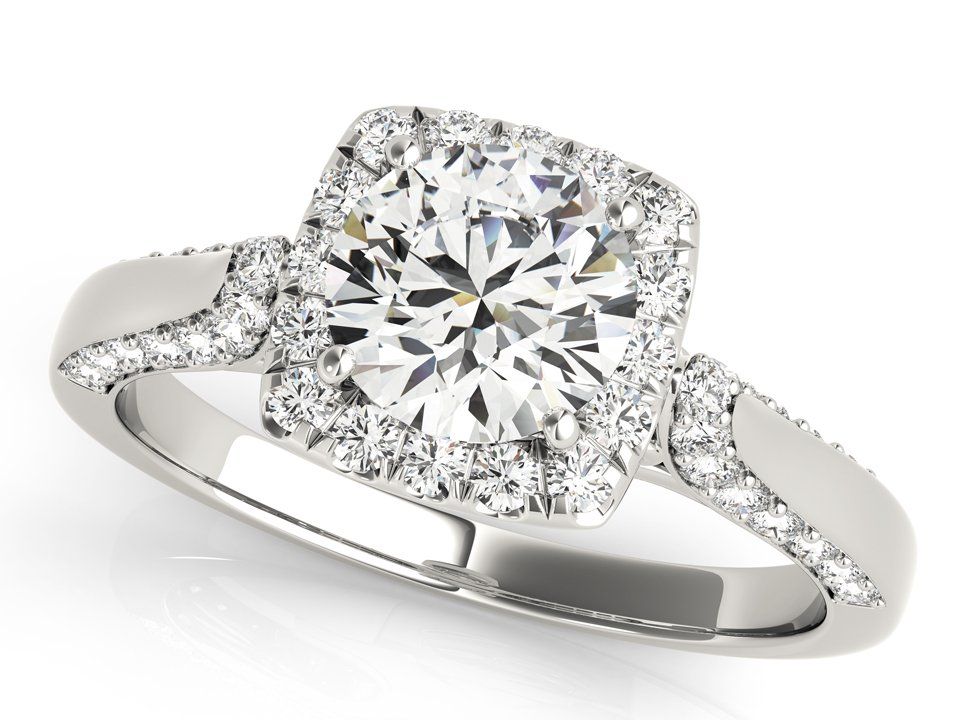 A white gold ring with a square diamond in the center