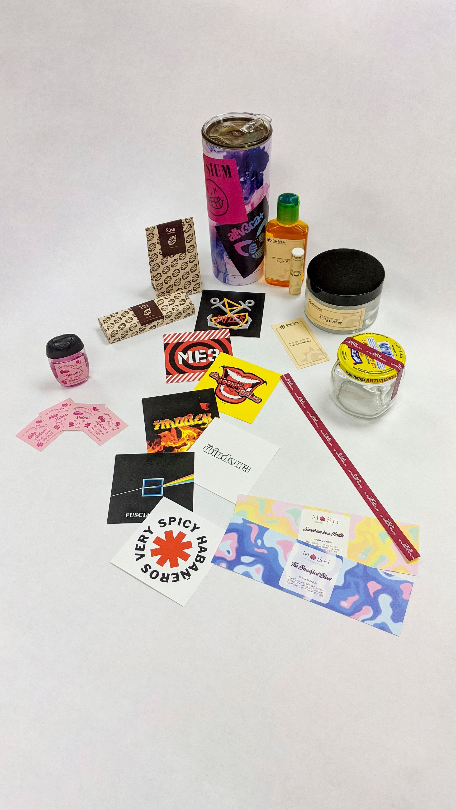 Custom die-cut stickers with adhesive backing	