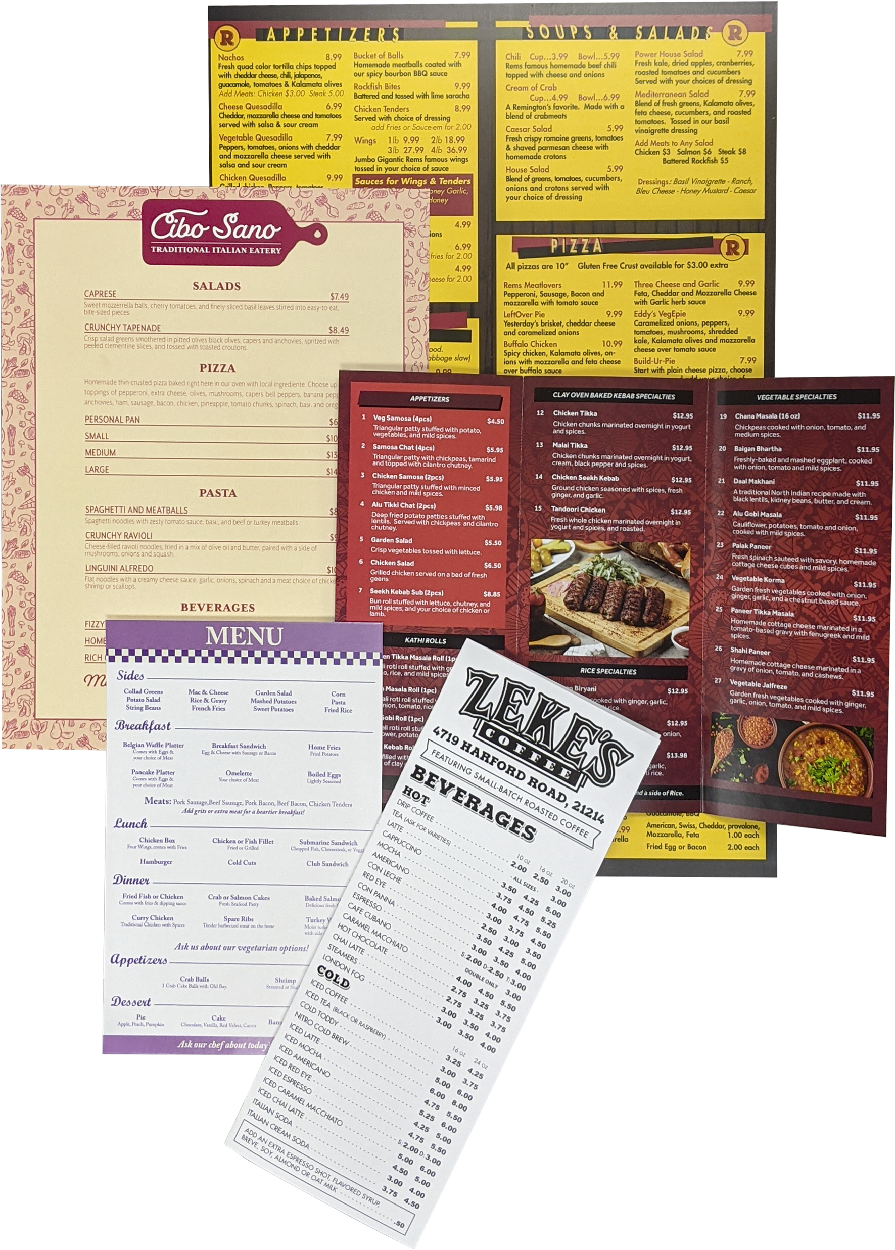 Restaurant menu printed on durable cardstock with lamination	