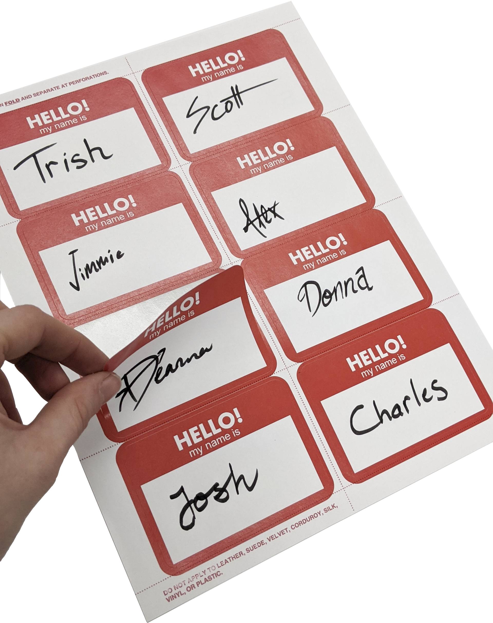 Adhesive name tag labels for events and conferences