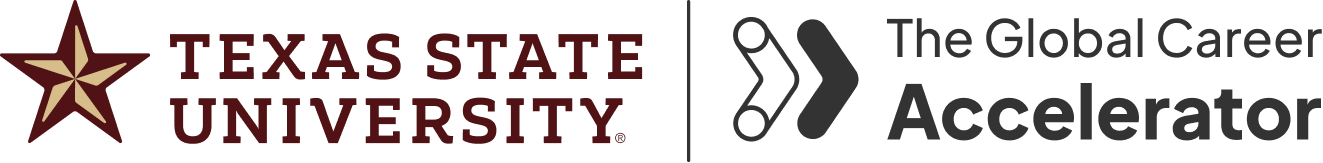 Texas State University and The Global Career Accelerator logos.