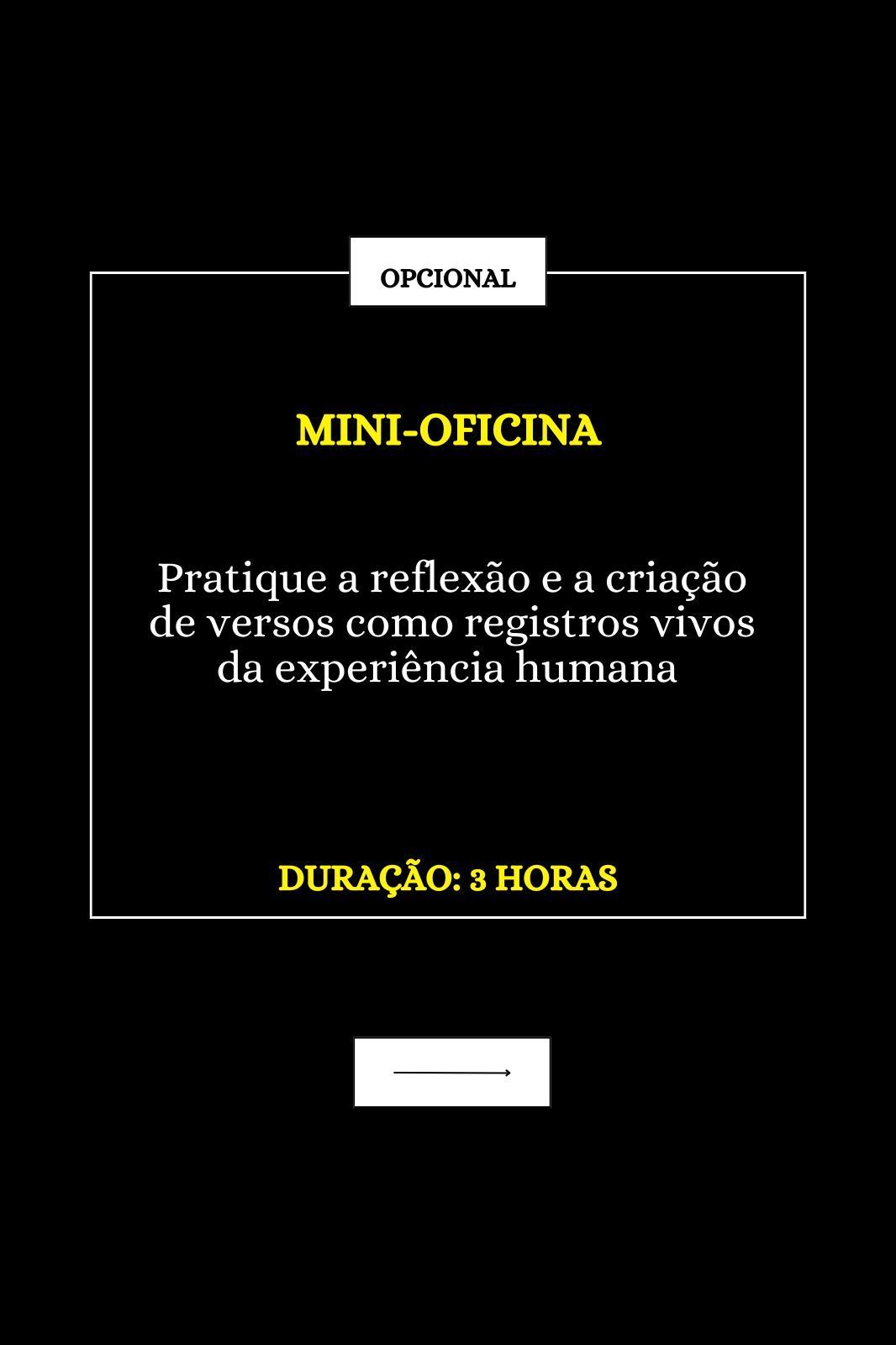 Um pôster preto e amarelo com as palavras mini-oficina nele.