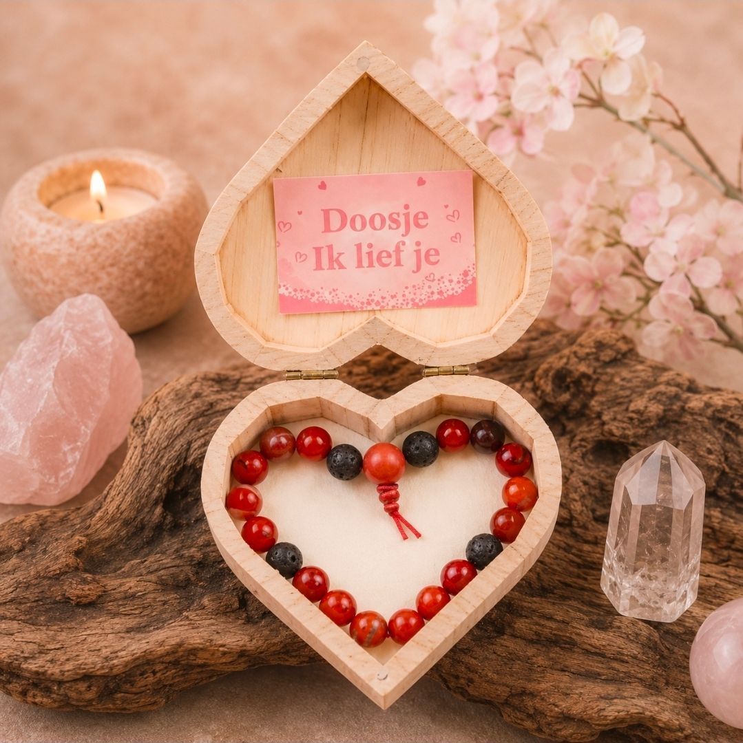 Doosje 'ik lief je' - met Jaspis Rood Armband 21 cm