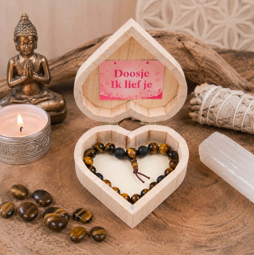 Box 'I love you' - with Tiger Eye Bracelet 21 cm