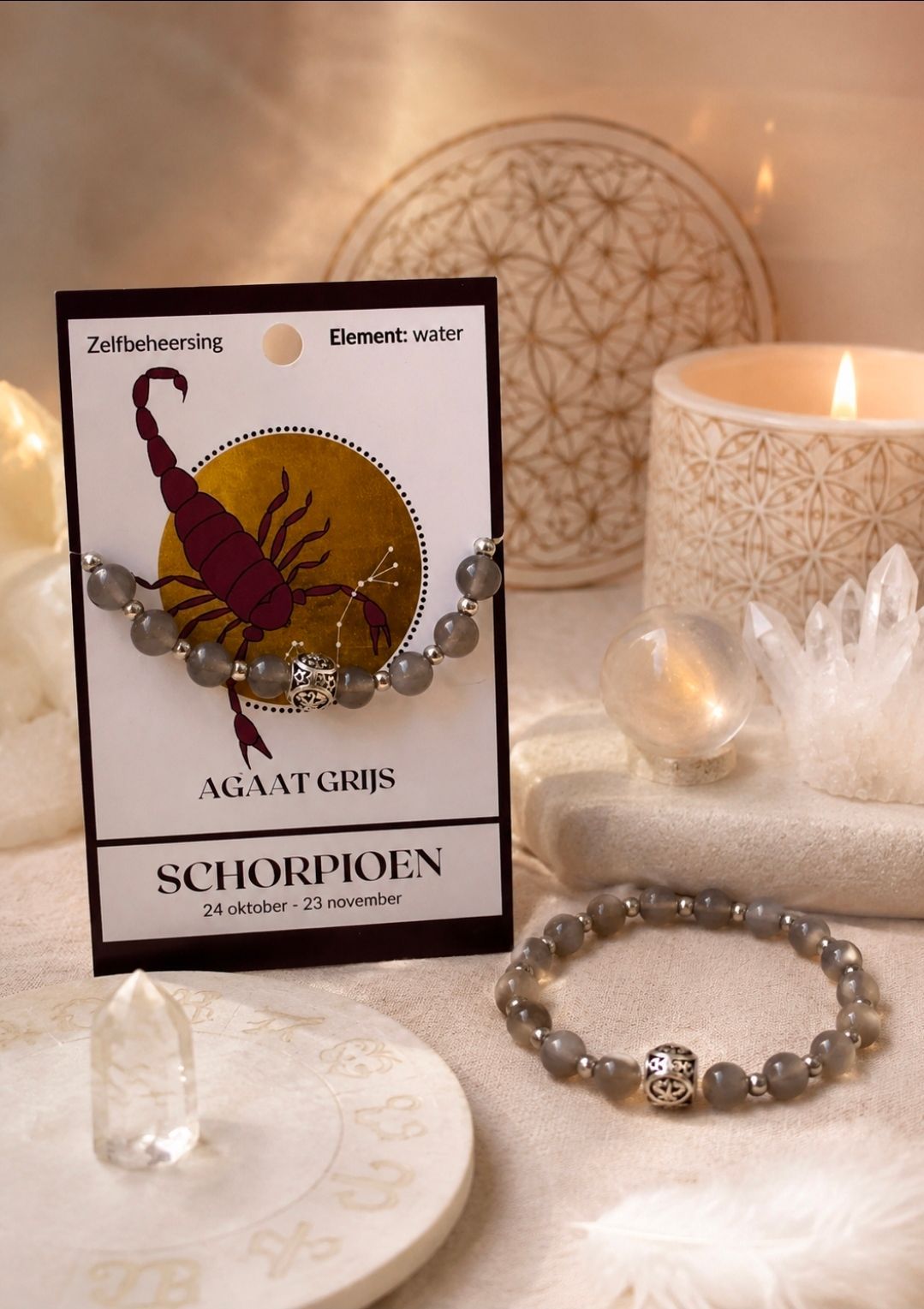 Armband Agaat Grijs - Sterrenbeeld 'Schorpioen'