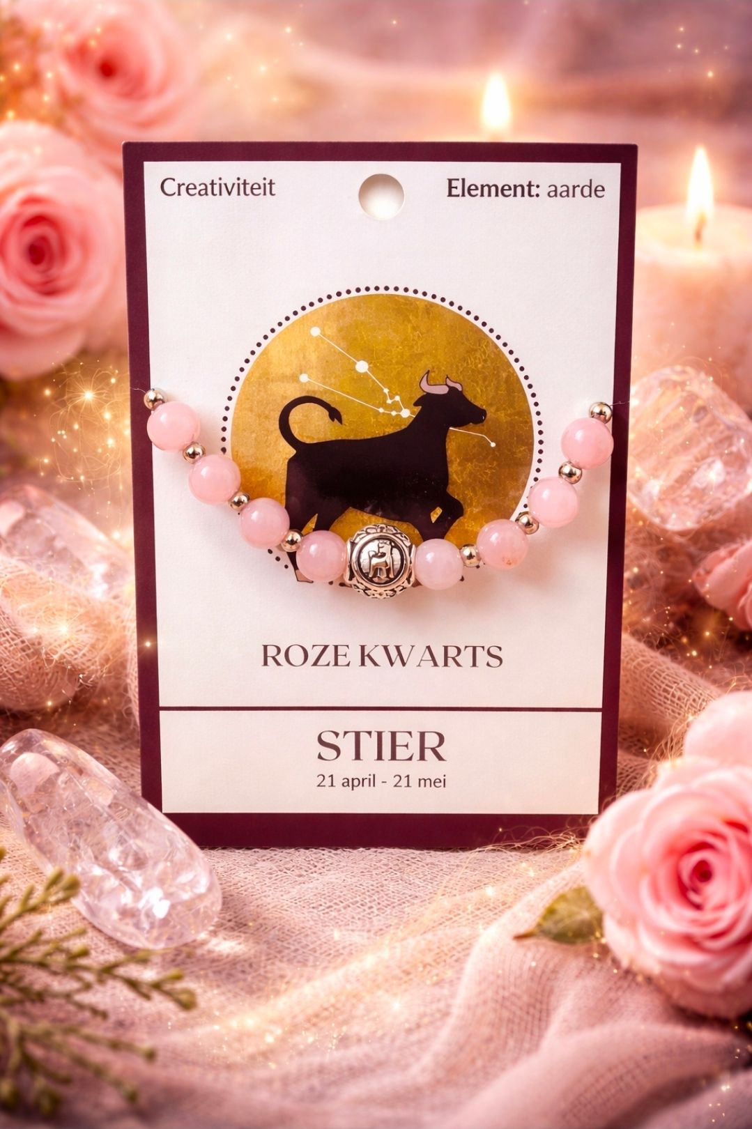 Armband Rozenkwarts - Sterrenbeeld 'Stier'