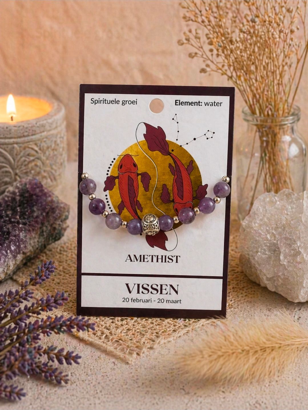 Armband Amethist - Sterrenbeeld 'Vissen' (geboortesteen februari)