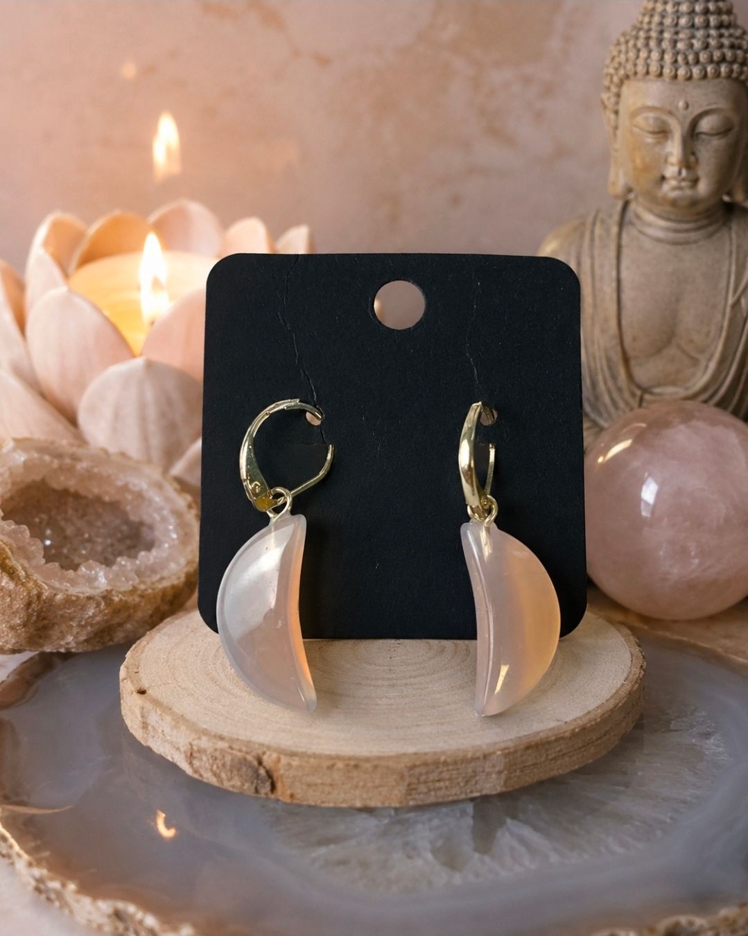 Agate Grey Moon Earrings