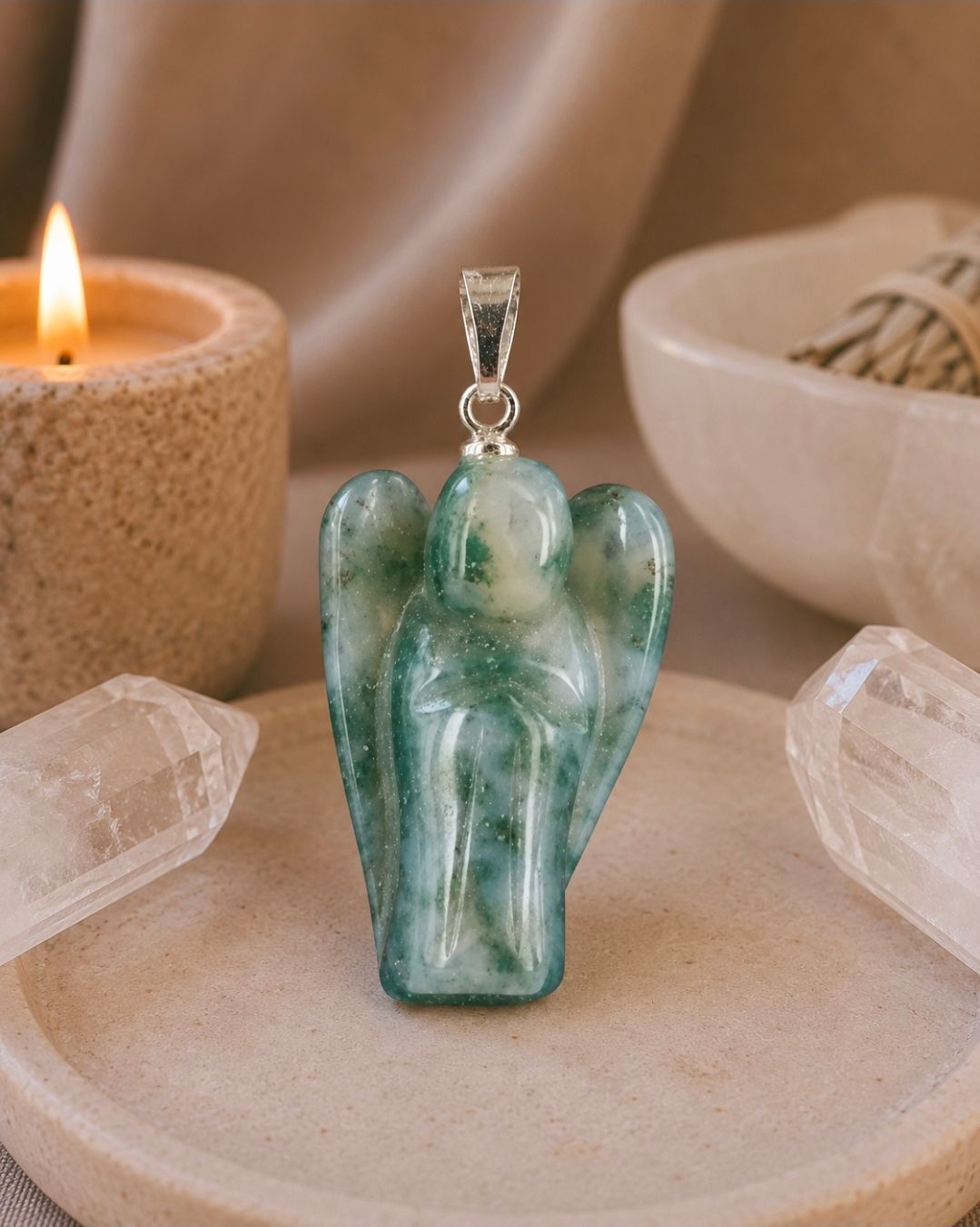 Agate Moss Angel Pendant / 2 cm
