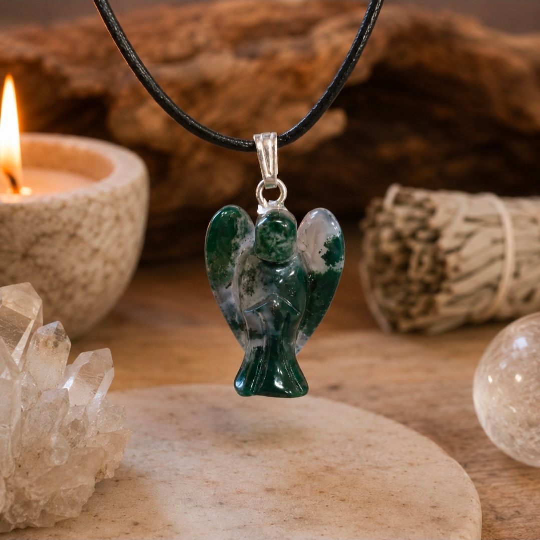Agate Moss Angel Pendant - 2 cm