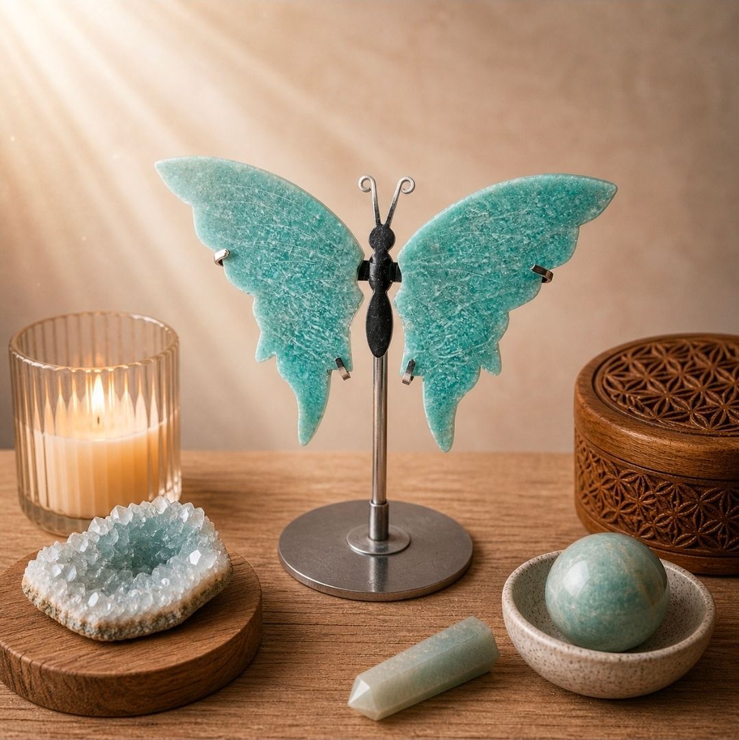 Amazonite Butterfly on Stand - 12-14 cm (MG)