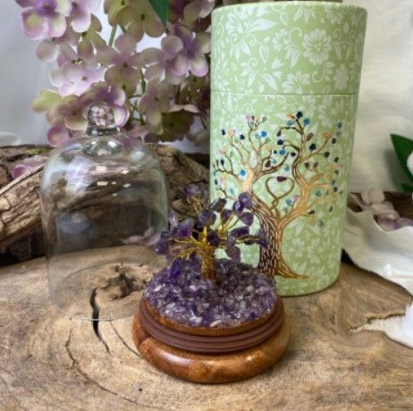 Amethist Edelsteen Boompje - Glazen Stolp