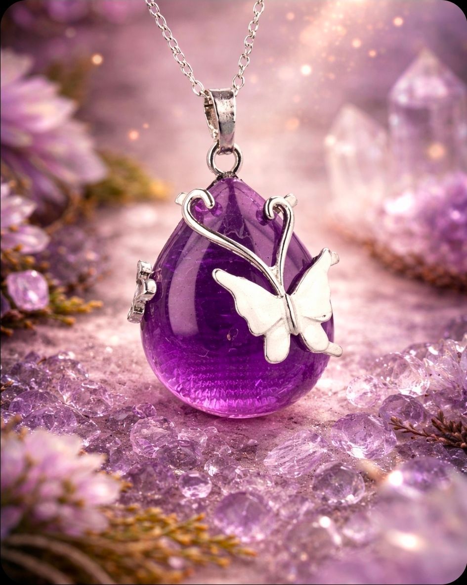 Amethist Hanger met Vlinder (geboortesteen februari)