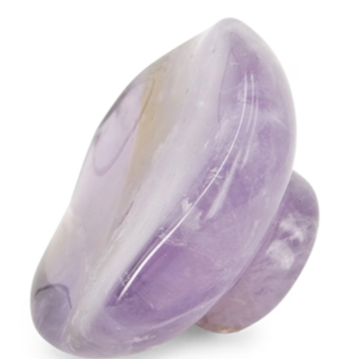 Snijwerk van paarse amethist met een ronde basis en cilindrische bovenkant.