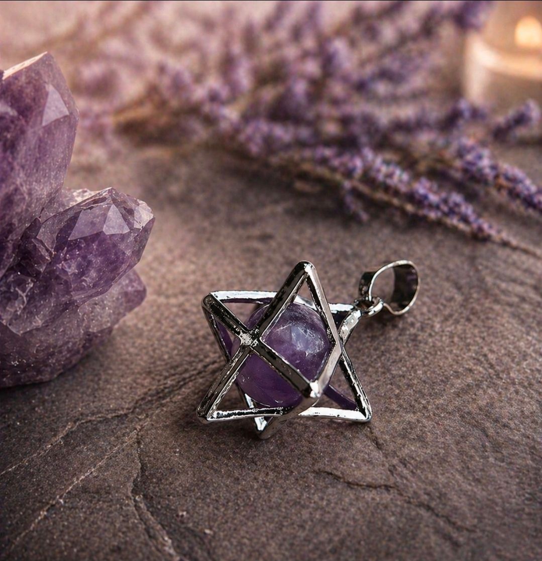 Amethyst Merkabah cage pendant