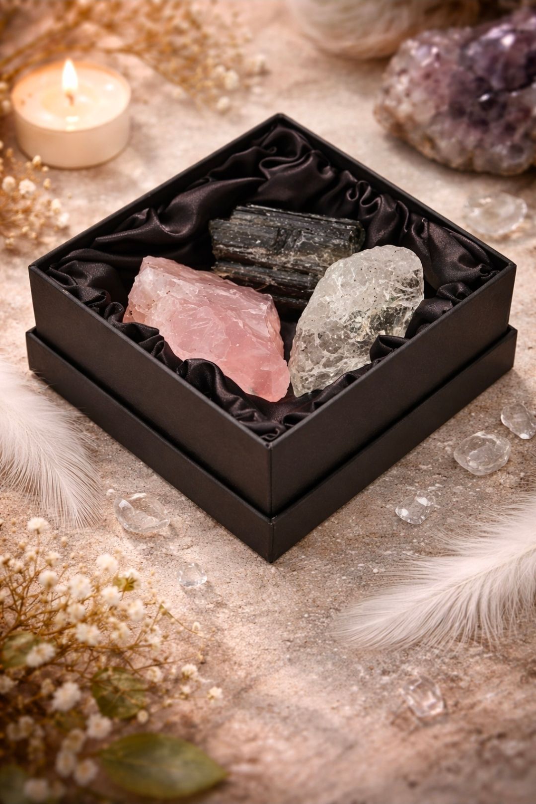 Anti Stralingskit met Bergkristal / Rozekwarts / Toermalijn