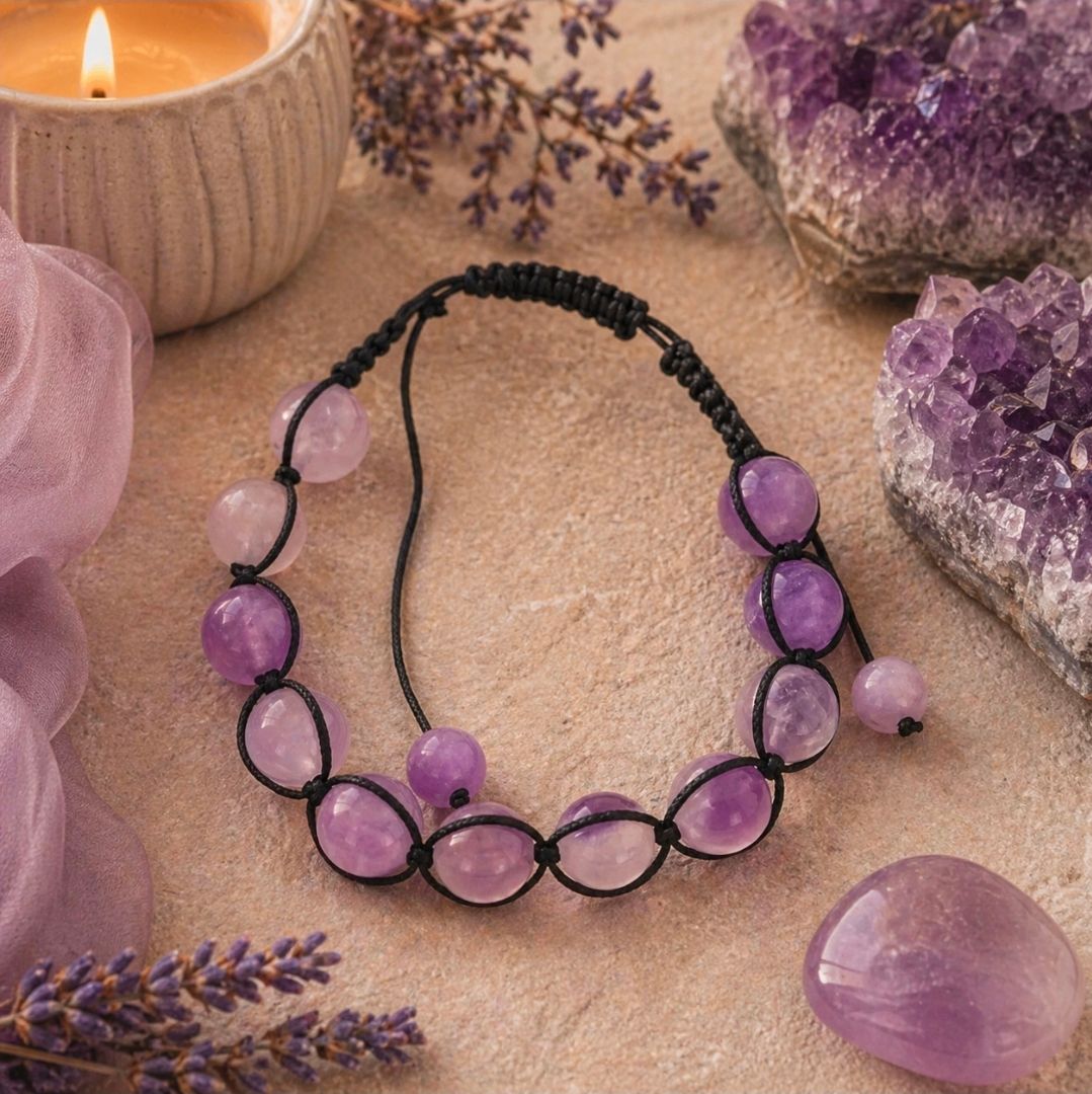 Armband Amethist Shamballa - Kralen (geboortesteen februari)