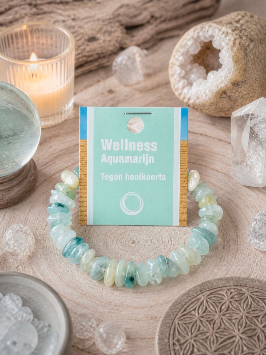 Aquamarine Bracelet with meaning card - Split Beads / A Quality