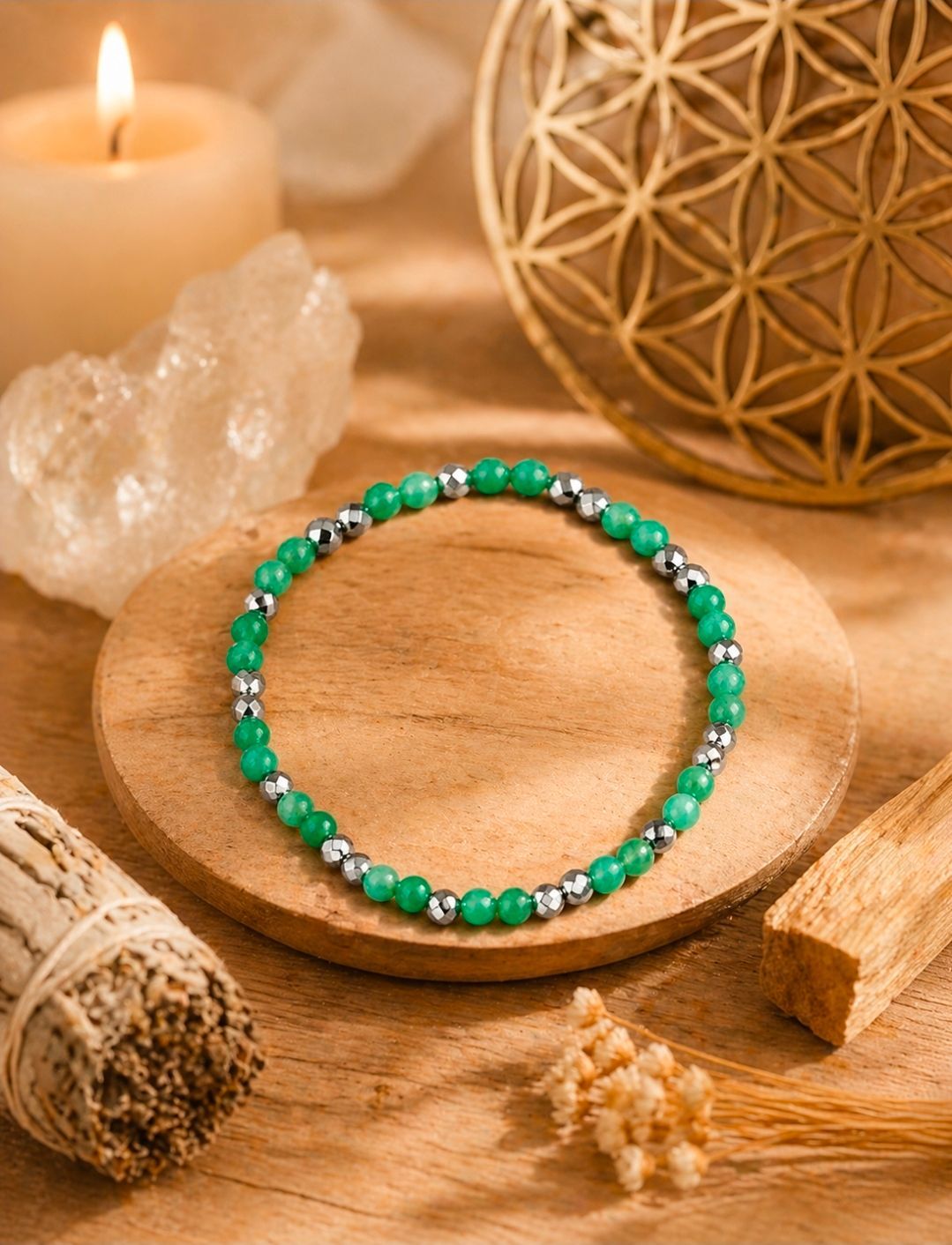 Armband Aventurijn - met Zilverkleurige Kralen