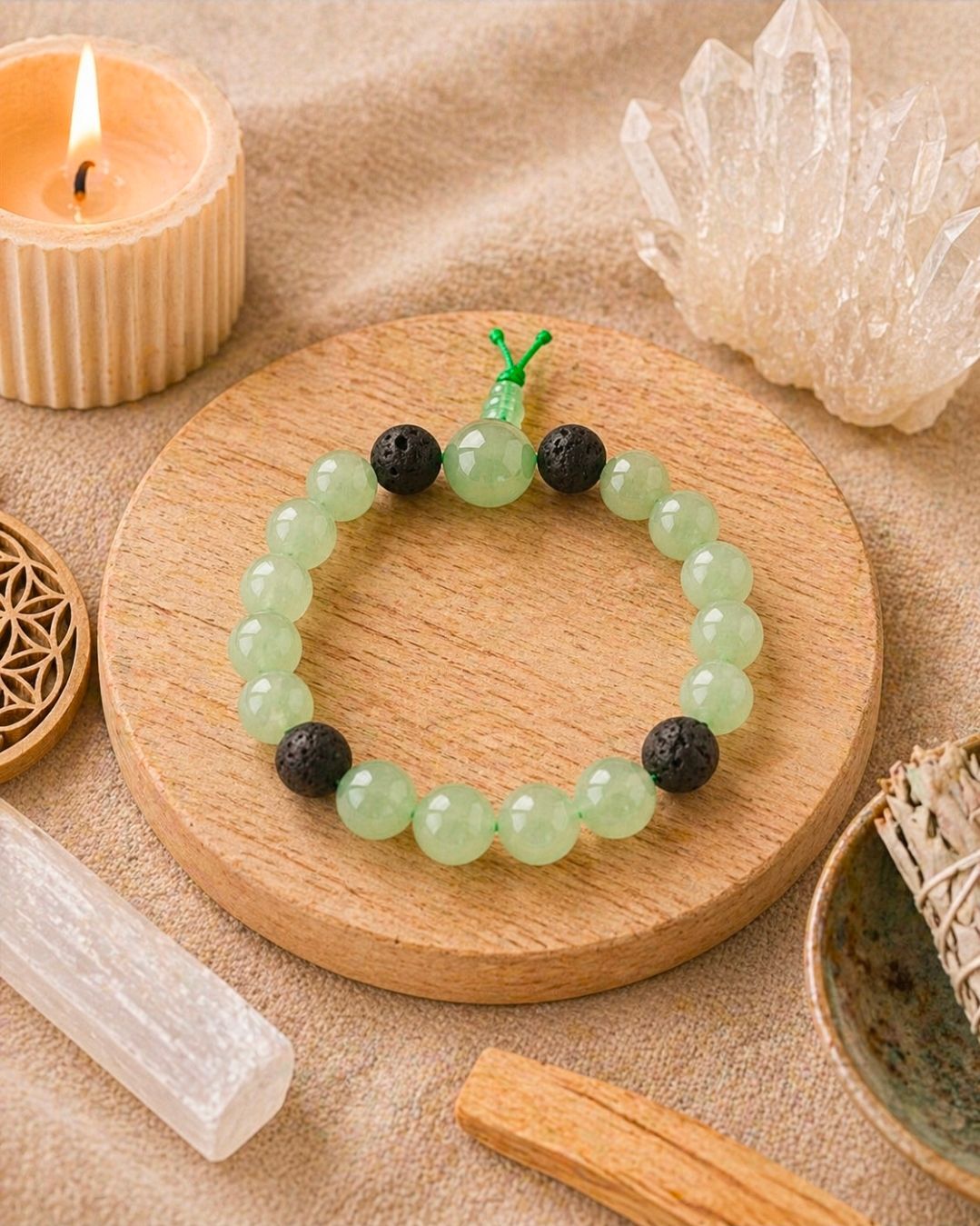 Armband Aventurijn Groen XL + Lavastenen