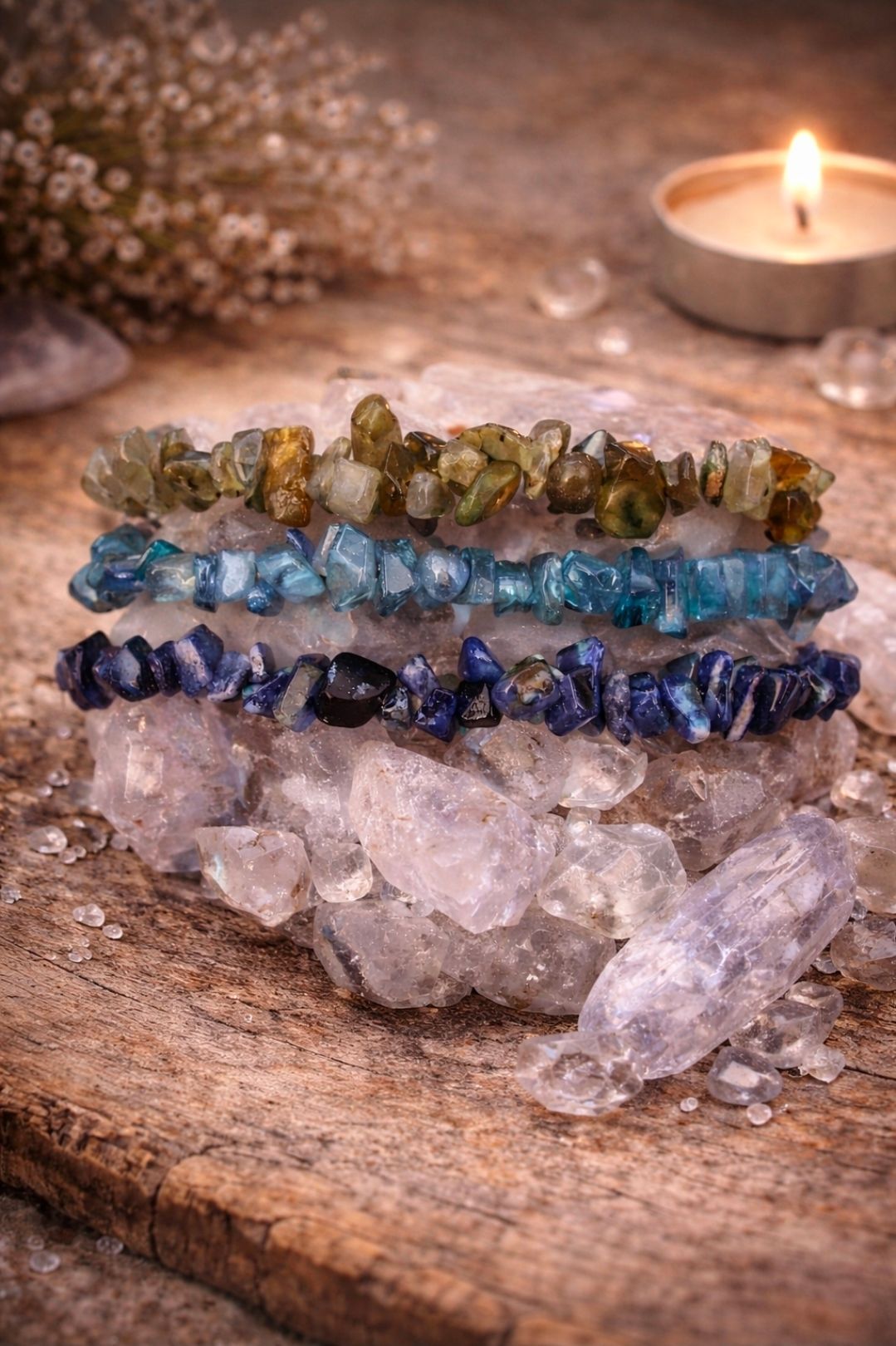 Armband Combinatie Kracht : Labradoriet, Kyaniet en Sodaliet