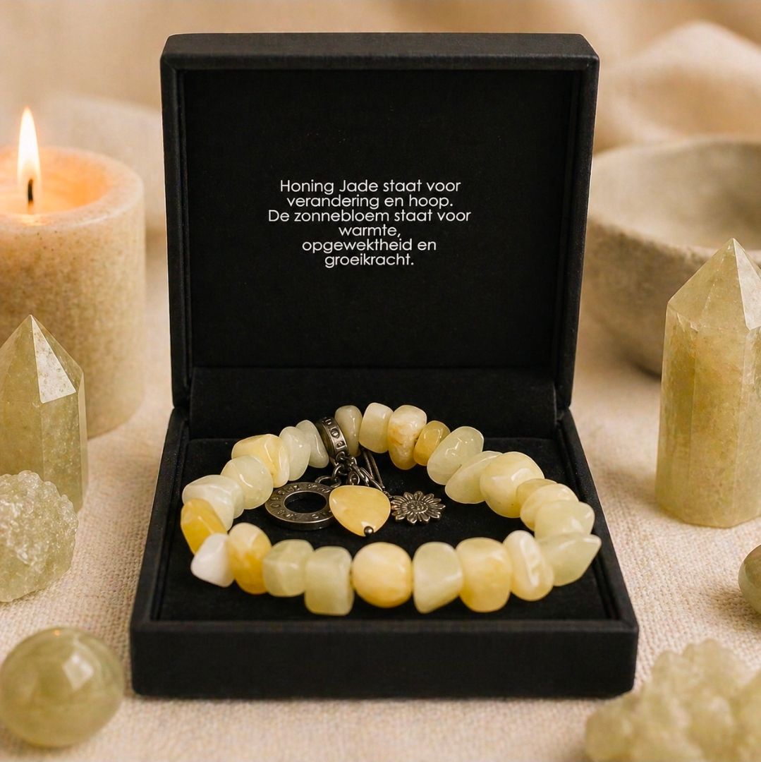 Armband Jade Honing / Geel Onregelmatig + 3 Bedels