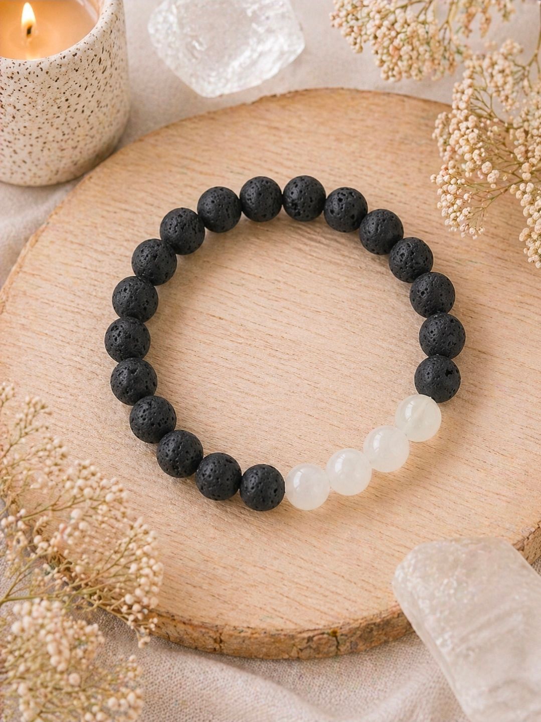 Armband Lavasteen + Jade Wit, versie 2 - Kralen