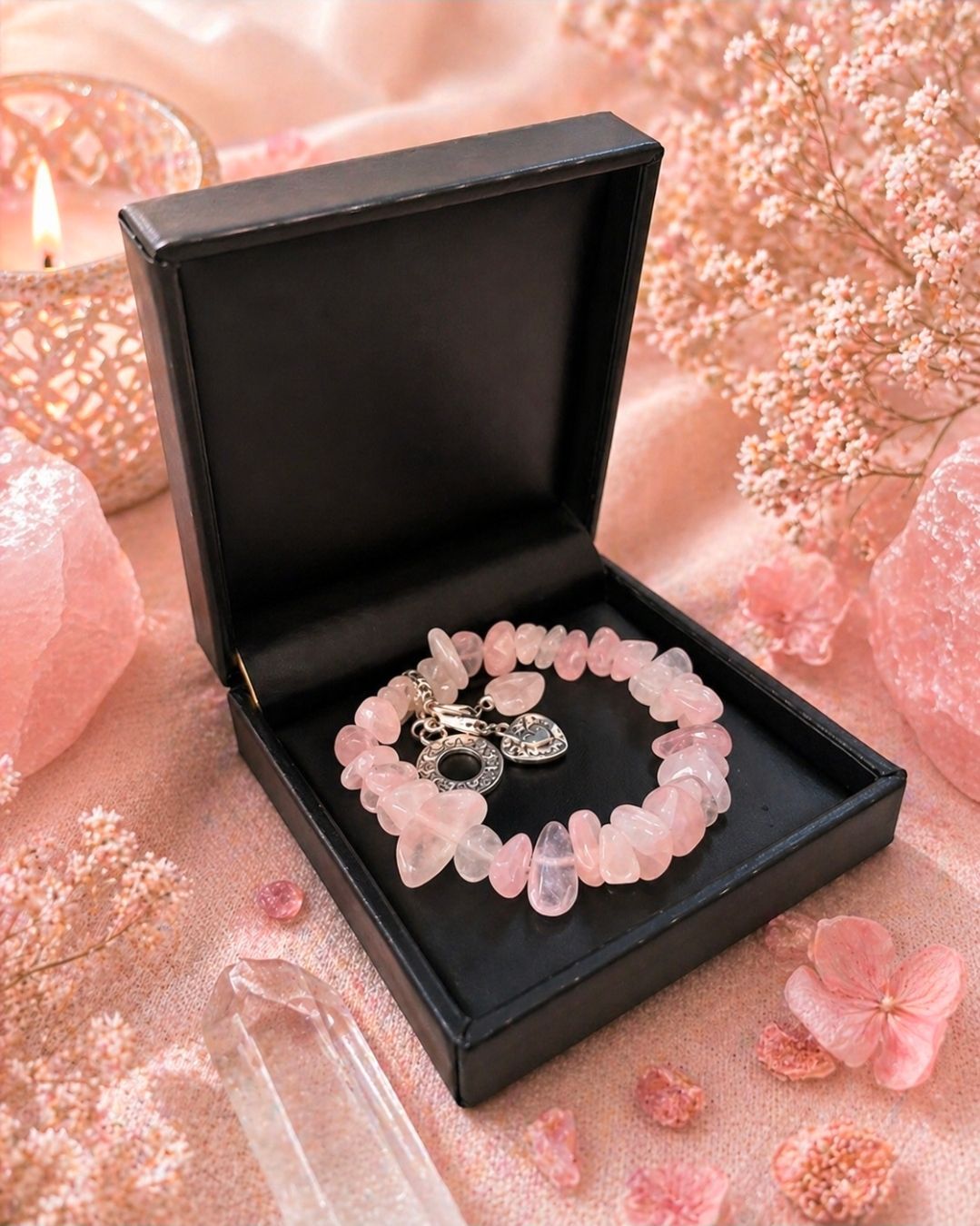 Armband Rozenkwarts + Bedeltjes
