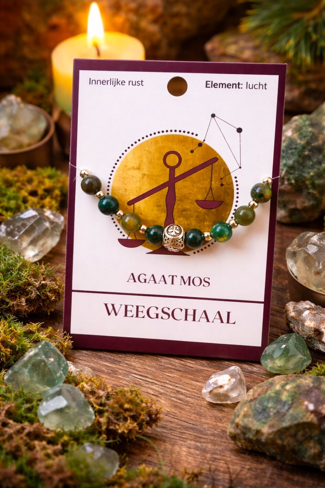 Armband Agaat Mos groen (Mosagaat) - Sterrenbeeld 'Weegschaal'