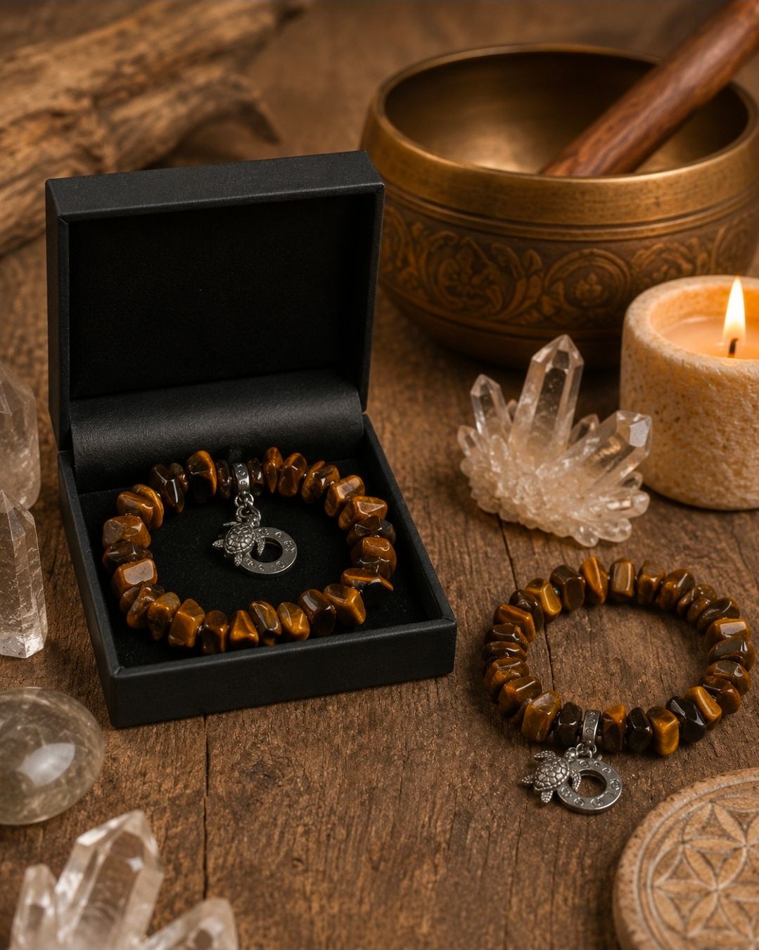 Armband Tijgeroog + 3 Bedels