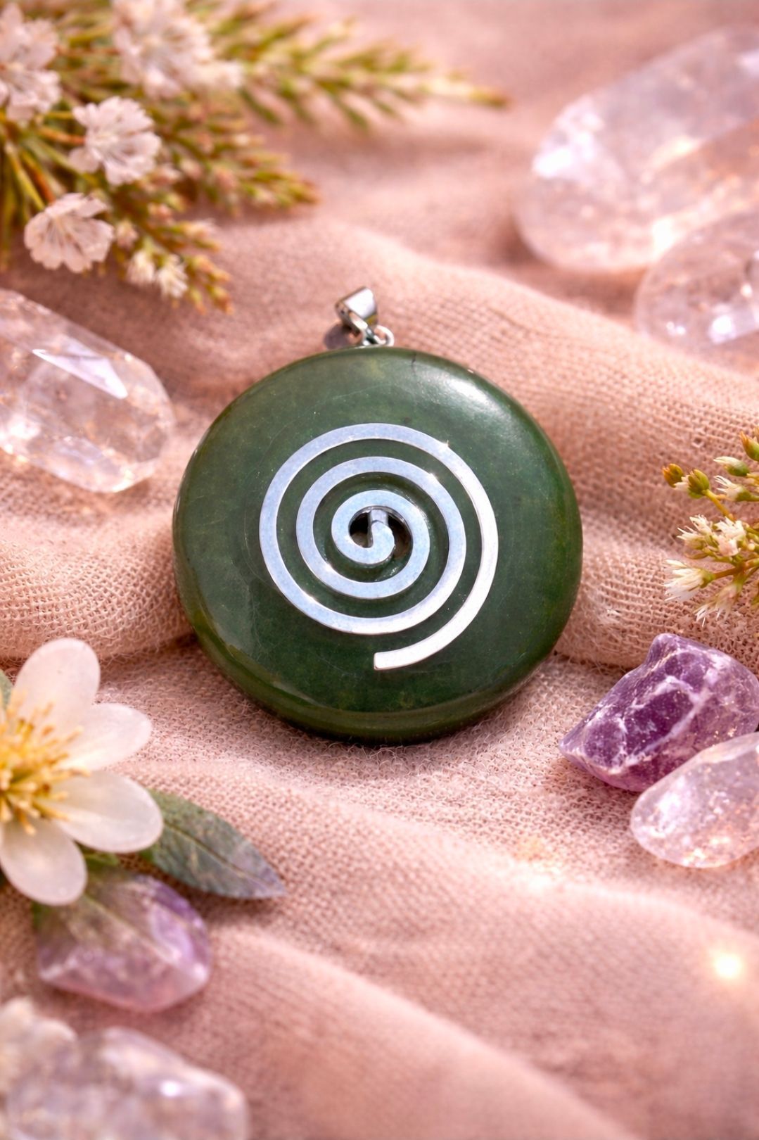 Aventurine Donut pendant - Spiral / 4 cm