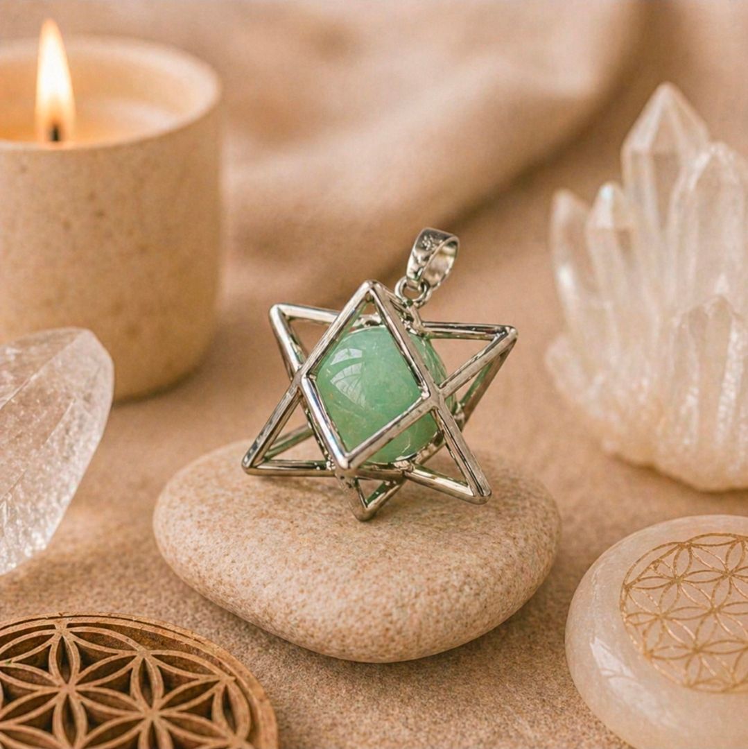 Aventurine green Merkabah cage pendant