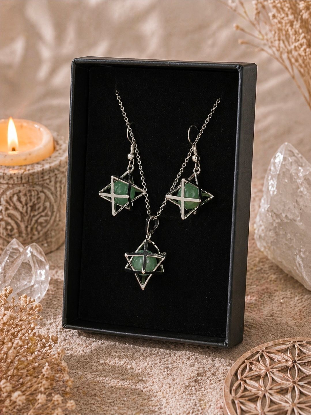 Aventurine green merkabah jewelry set