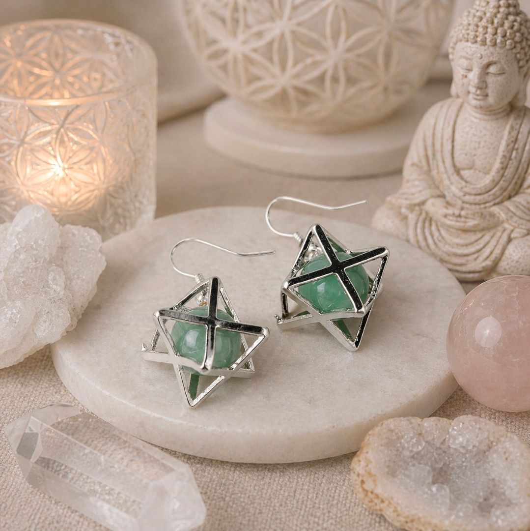 Aventurine green earrings merkabah